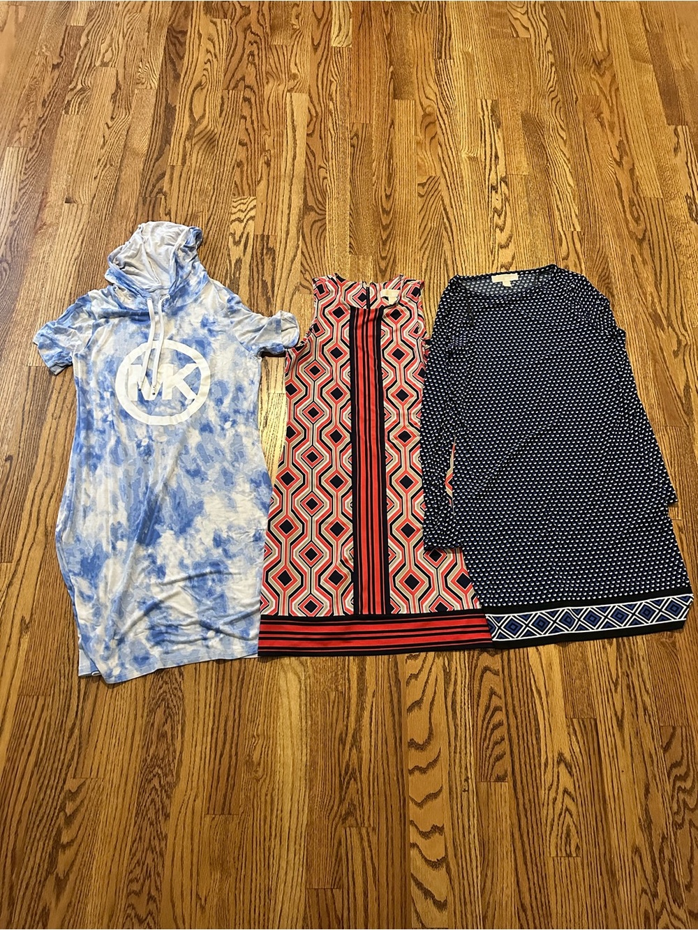 Michael Kors Blue & White Tie-Dye Hooded Kids Dress